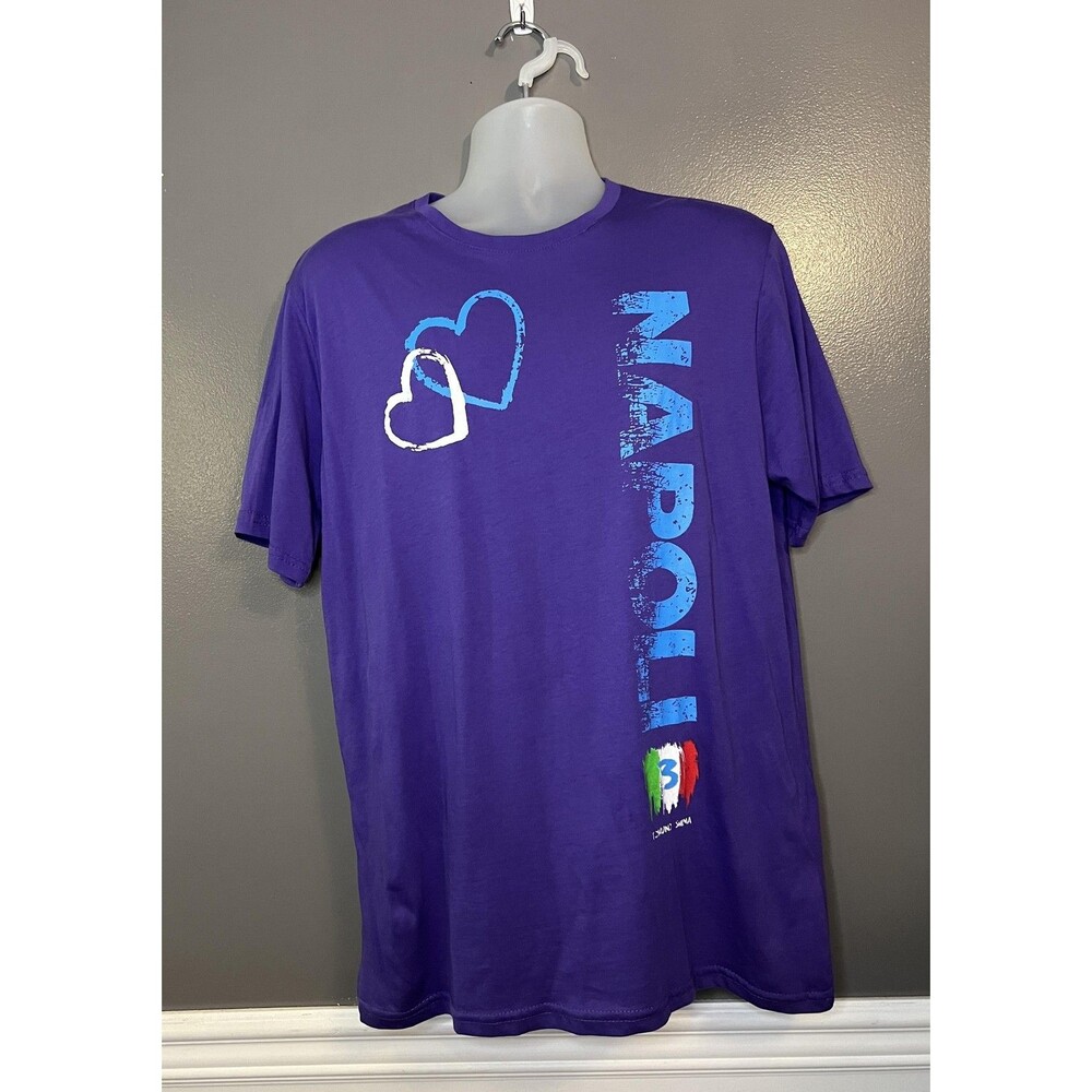 Tokuno Shima Napoli Shirt Mens XL Purple Made in Italy Graphic Hearts Tee Cotton